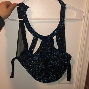 Two Piece Black Dress W Blue & Green Rhinestones
